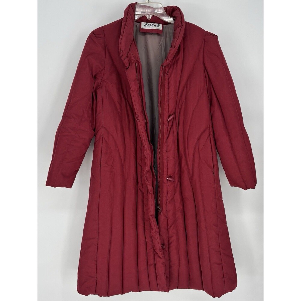 Vtg Marshall Fields Down Coat Womens L Burgundy Long Puffer 80s Maxi Classic
